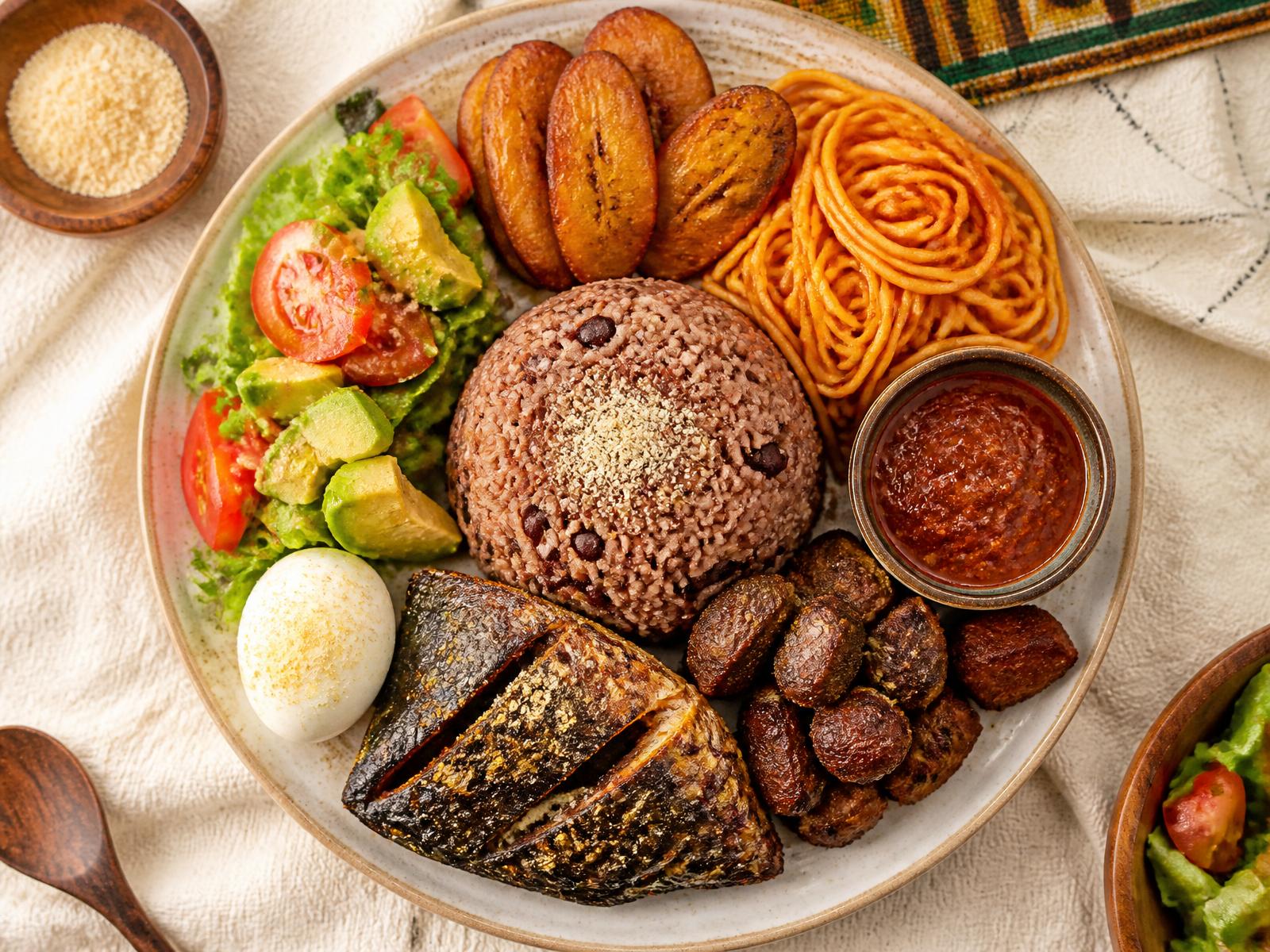 Beautifully plated authentic Ghanaian Waakye